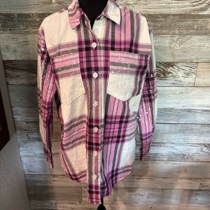 NWT Cato Purple & Gray Stripes with Sequin Pockets & Sleeves Button Down Shirt